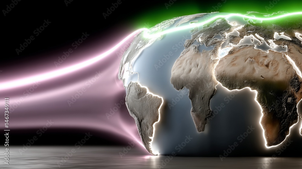 Global connection, illuminated world map, digital art