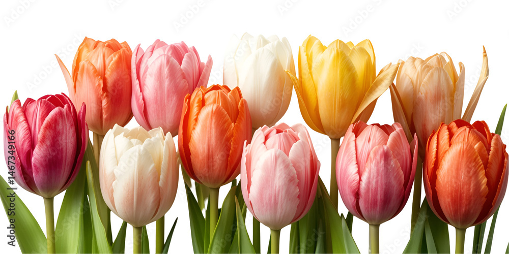 Fototapeta premium set of different colored tulips isolated on transparent png