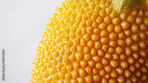 Close-up of a textured, honey-gold surface.  Small, hexagonal bumps cover the skin