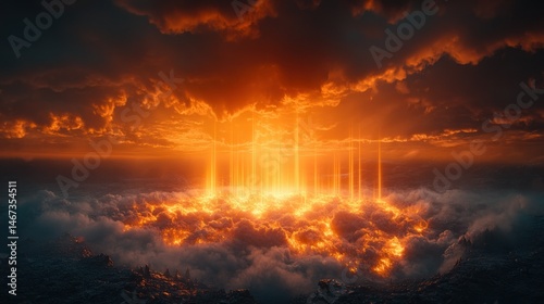 Fiery celestial event above a city