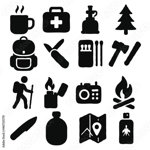 camping icon set 