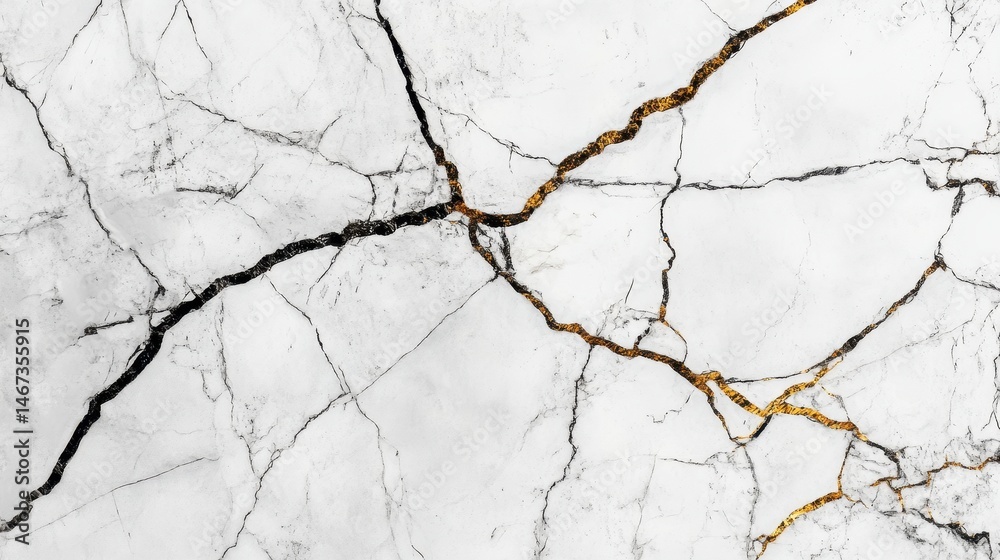 Bright white marble surface with fine golden crack lines showcasing a modern abstract pattern in a seamless, natural texture, ideal for contemporary design aesthetics Bright white marble surface with fine golden crack lines showcasing a modern abstract pattern in a seamless, natural texture, ideal for contemporary design aesthetics