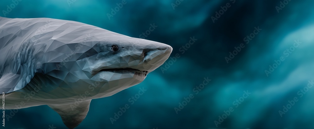 Geometric shark in teal depths