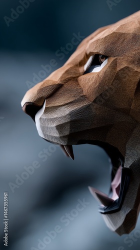 Obraz na płótnie Geometric lion sculpture, roaring profile w salonie