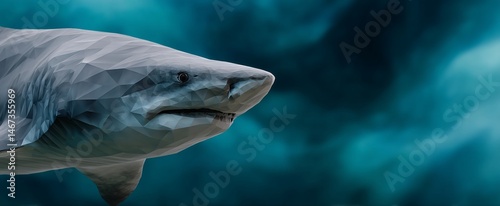 Obraz na płótnie Geometric shark in teal depths w salonie