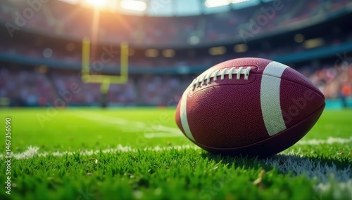 Close-up view of an American football crossing the goal line into the endzone Gridiron, grass, victory, game, sport , sport, football