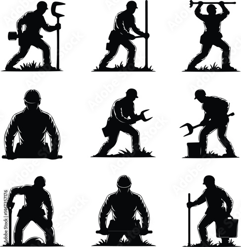 Male Body Posing Silhouette Set | Human Figure Art Poses Man Body Pose Vector Silhouettes | Fitness & Model Reference