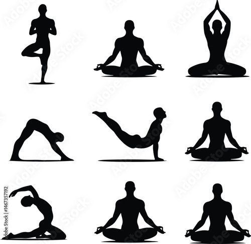 Male Body Posing Silhouette Set | Human Figure Art Poses Man Body Pose Vector Silhouettes | Fitness & Model Reference