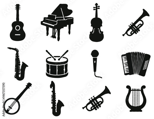 musical instrument icon set
