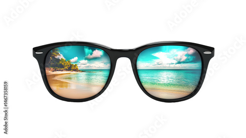 sunglasses with reflection of beach on transparent background PNG