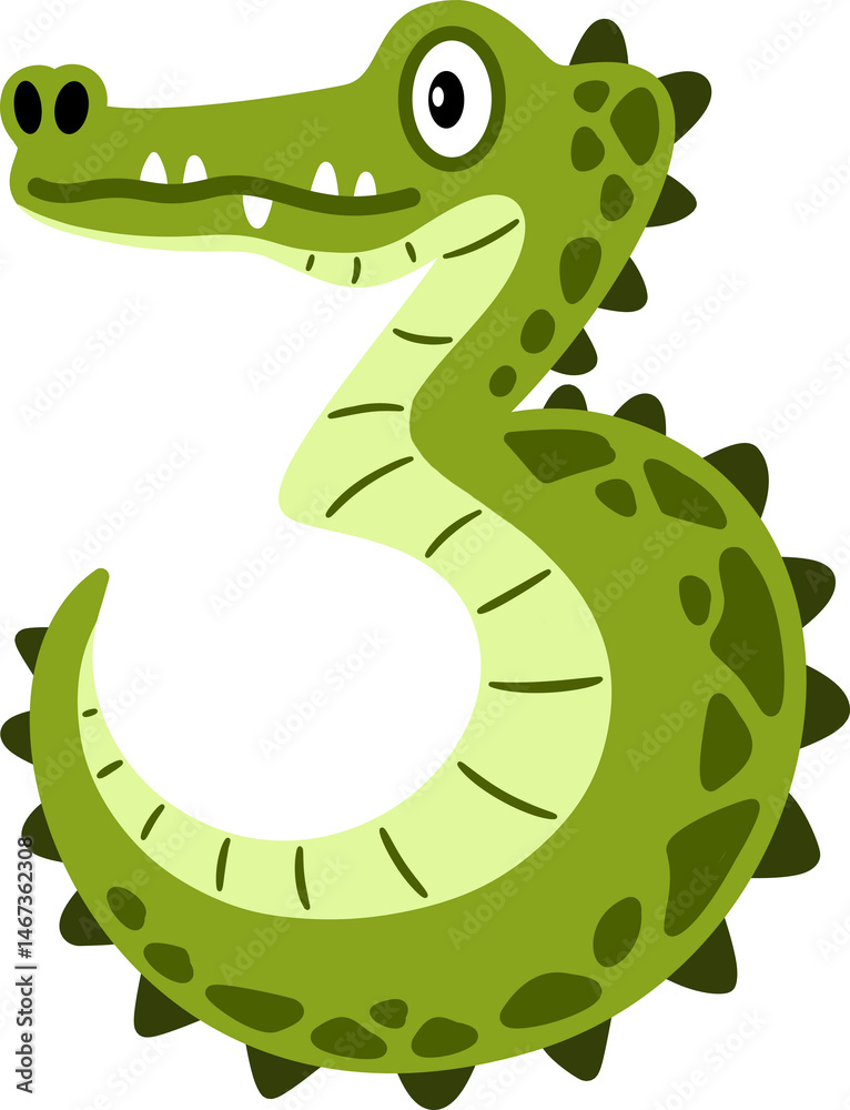 Fototapeta premium Crocodile Cartoon Number 3 Illustration