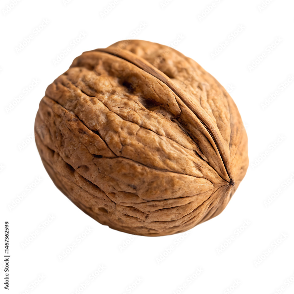 A whole single walnut with shell isolated on a transparent background A whole single walnut with shell isolated on a transparent background