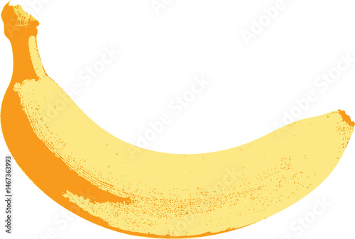 A whole banana – a standalone illustration with hand shading and a retro flair, emphasizing the characteristic curve and ripeness of the fruit.