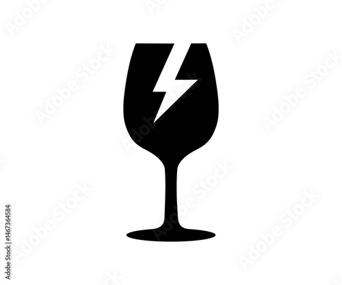 Fragile symbol icon. Fragile icon, black and white symbol illustration on transparent background.  

