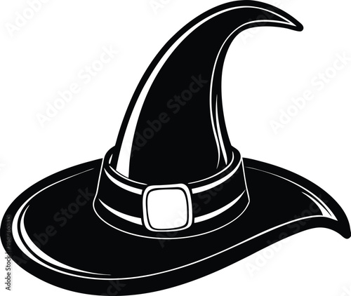Single Witch Hat Illustration Black and White Vector Art Featuring Classic Pointed Hat Design Perfect for Halloween Decorations Digital Art Crafts Party Graphics and Creative Projects