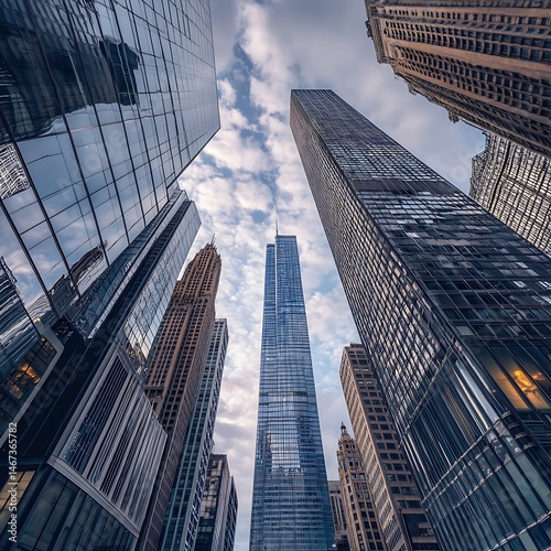 Modern glass skyscrapers towering over Chicago skyline high resolution picture