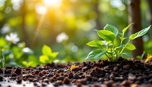 A green plant growing strongly in the ground symbolizing life and nature's resilience