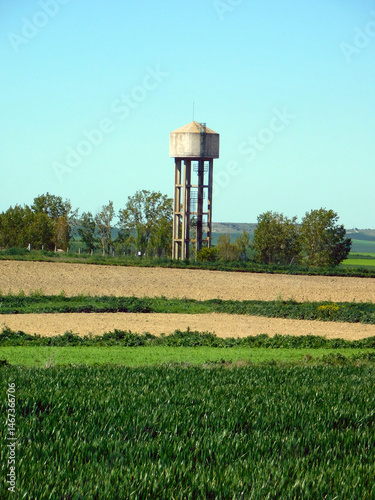 water tower in a rural village in the countryside