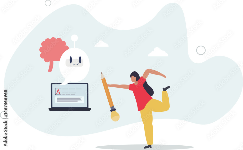 Fototapeta premium Virtual writing tutor and digital AI assistant for text.Creative artificial intelligence support for innovative book or document . character life .
