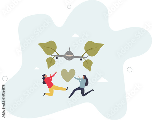 Sustainable aviation fuel for green aircraft power.Plane with environmental and nature friendly energy for engines. character life .