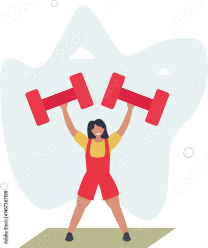 Women with dumbbells and on mat. .Active lifestyle and sports. Lose weight and build muscle. character life .