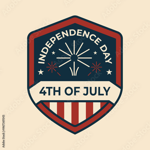4th of July Independence Day Badge with Fireworks and Shield Design