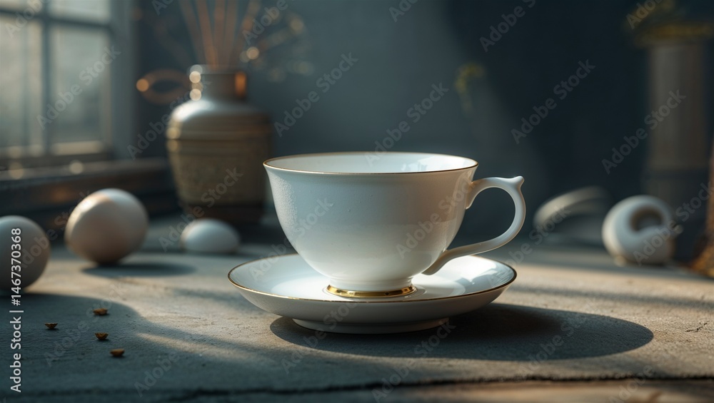 Fototapeta premium Photorealistic image of a white ceramic flower vase