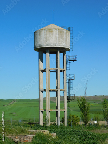 water tower in a rural village in the countryside