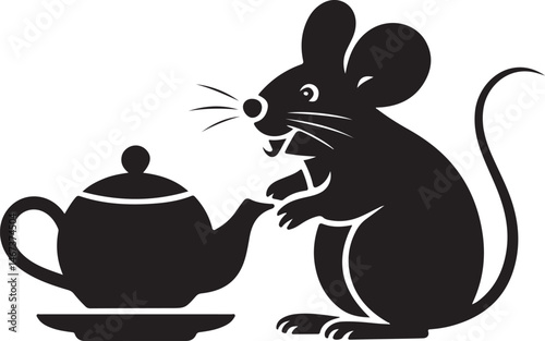 Mouse in a tea party scene icon vector silhouette