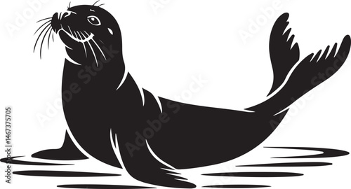 Seal waving from an ice floe icon vector silhouette