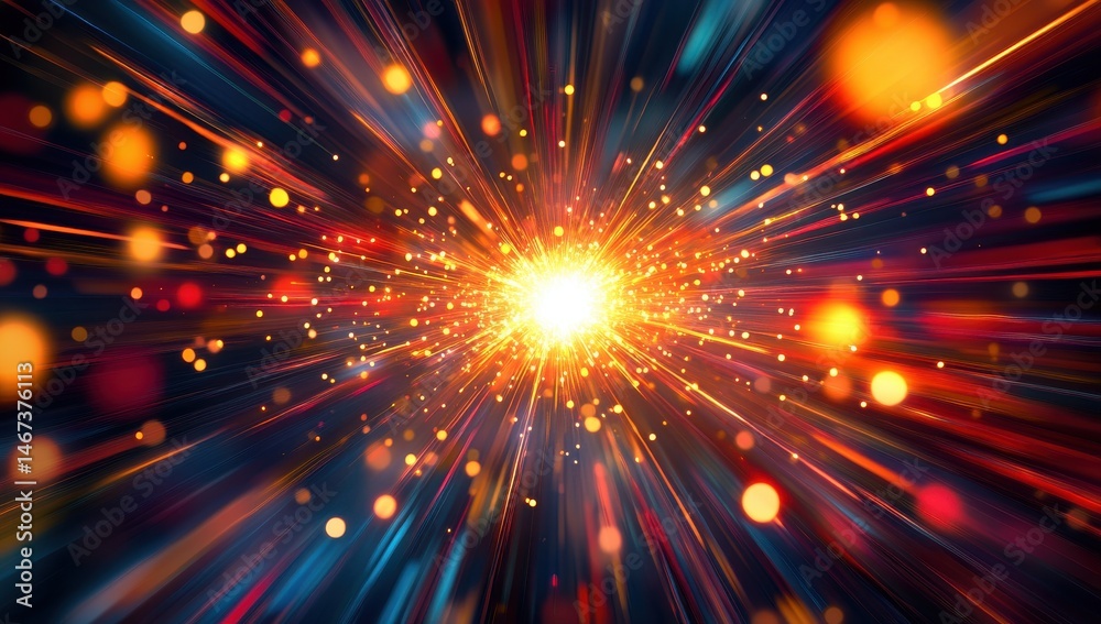 Naklejka premium Radiant burst of light emanating outwards with streaks and bokeh effects
