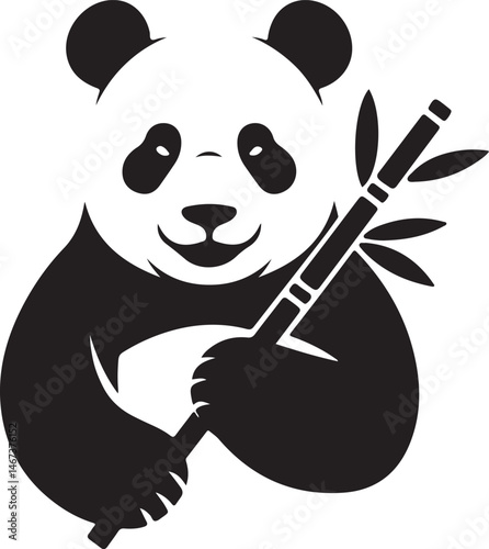 Smiling panda holding bamboo icon vector silhouette