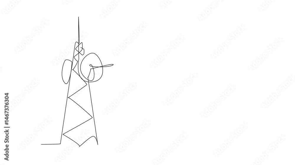 Animated self drawing of single continuous line drawing a radio tower stands tall against the sky. The infrastructure and technology. Connecting. World Radio Day. Full length single line animation Animated self drawing of single continuous line drawing a radio tower stands tall against the sky. The infrastructure and technology. Connecting. World Radio Day. Full length single line animation