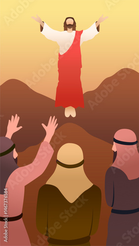 Ascension Day design with Jesus Christ in the mountain vector illustration. Illustration of the ascension of Jesus Christ.