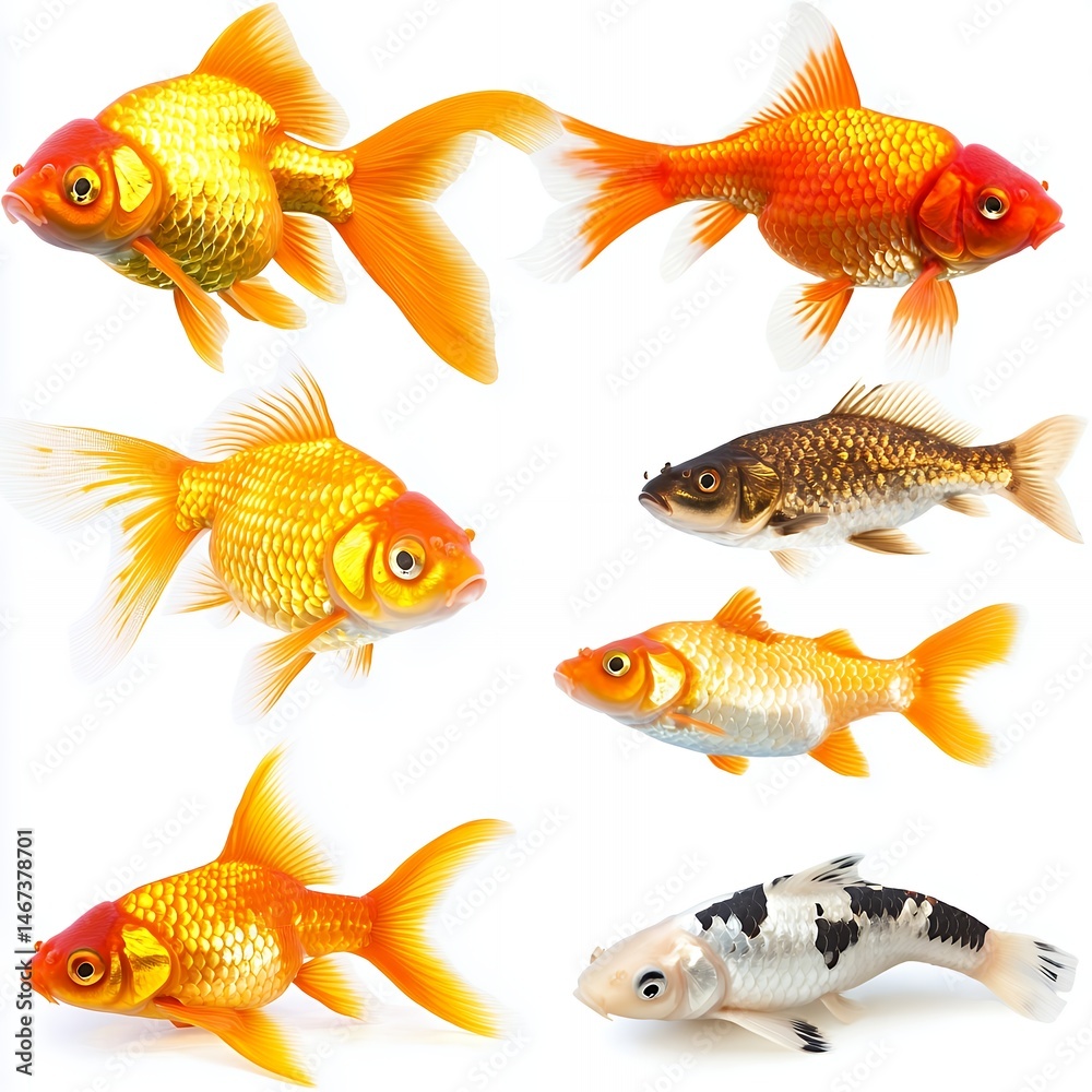 Naklejka premium Vibrant Goldfish Koi Fish Aquarium Colorful Aquatic Life Red Fin Pet Art Tail Cute White Black Water