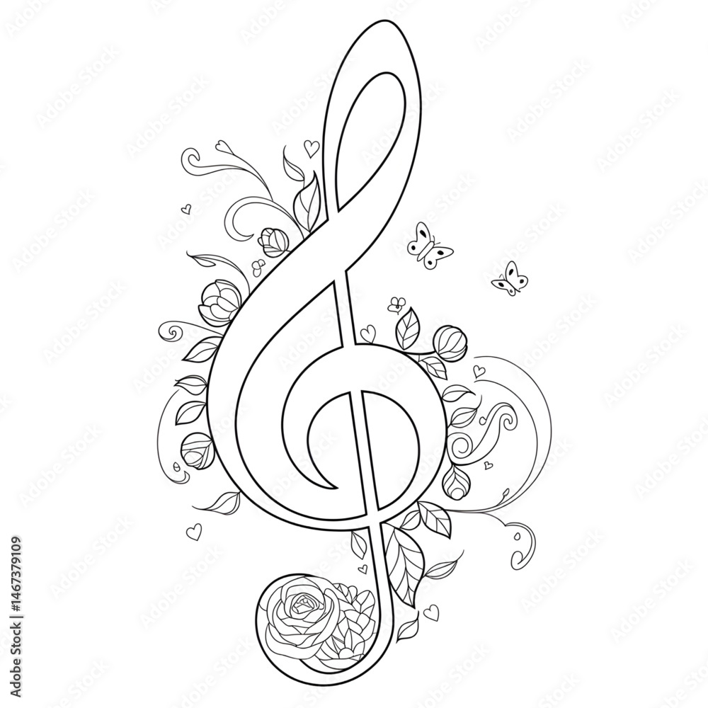 Fototapeta premium music background with treble clef coloring page 