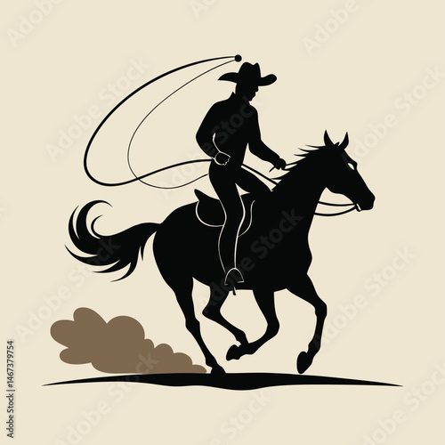 Cowboy on galloping horse black silhouette