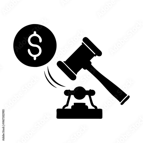 Economic Justice Served Gavel Hitting Impact, Money and Legal Decisions Black Silhouette