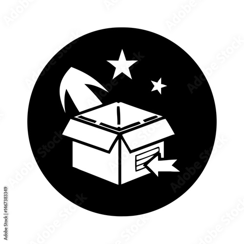 Unboxing with arrows indicating delivery and quality with rating stars background
