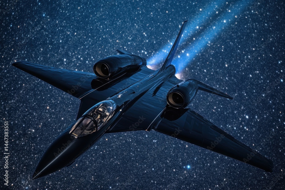 Fototapeta premium Futuristic jet soaring through a starry night sky in vibrant colors