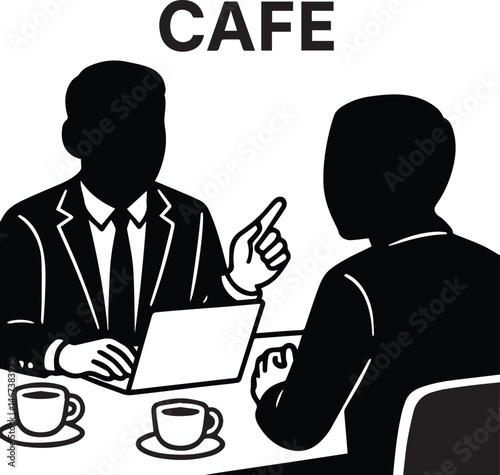 Business Meeting Silhouette – Teamwork, Strategy, Corporate Planning Vector Illustration