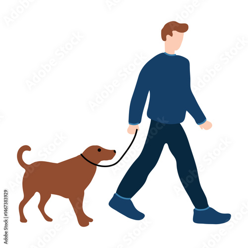 Illustration of Man Walking His Dog