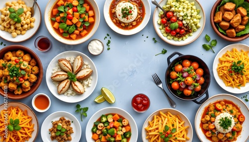A stunning display of various global cuisines showcased on a beautifully set table