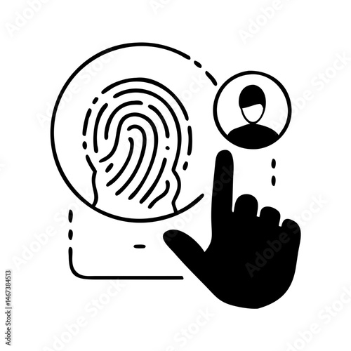 Fingerprint scan and face recognition for biometric security illustration vector