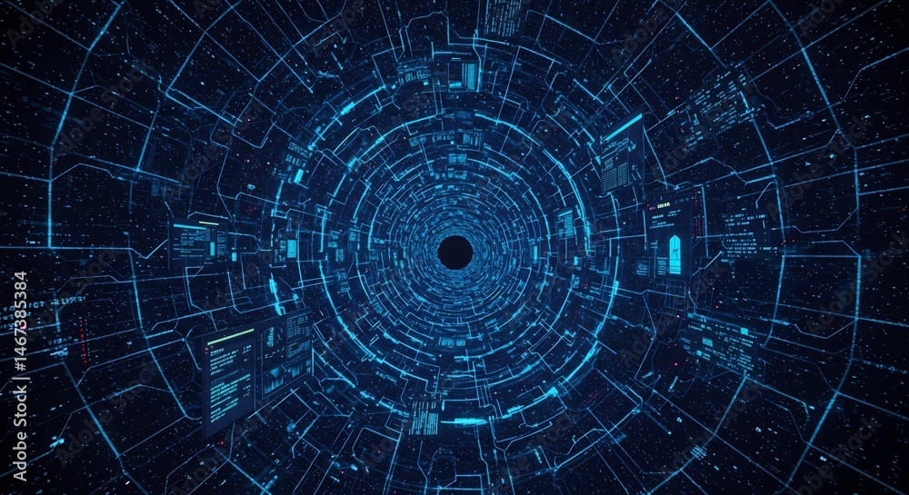 Obraz premium Abstract Blue Digital Tunnel Background