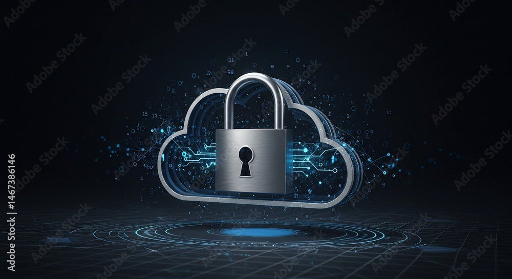 Abstract Cloud Security Concept with Padlock