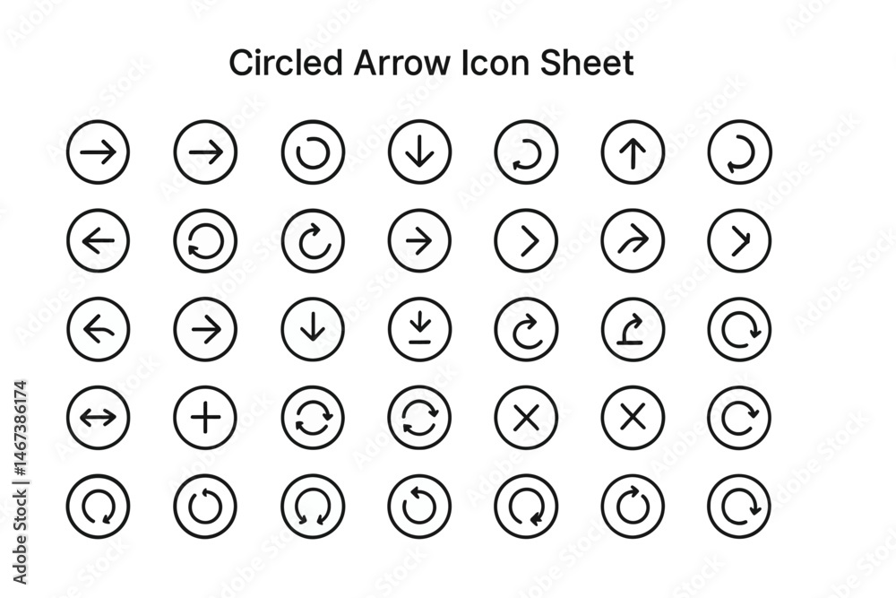 Iconic Circular Arrow Set: A versatile collection of black circled arrow icons arranged neatly on a minimalist backdrop, perfect for diverse design applications. Iconic Circular Arrow Set: A versatile collection of black circled arrow icons arranged neatly on a minimalist backdrop, perfect for diverse design applications.