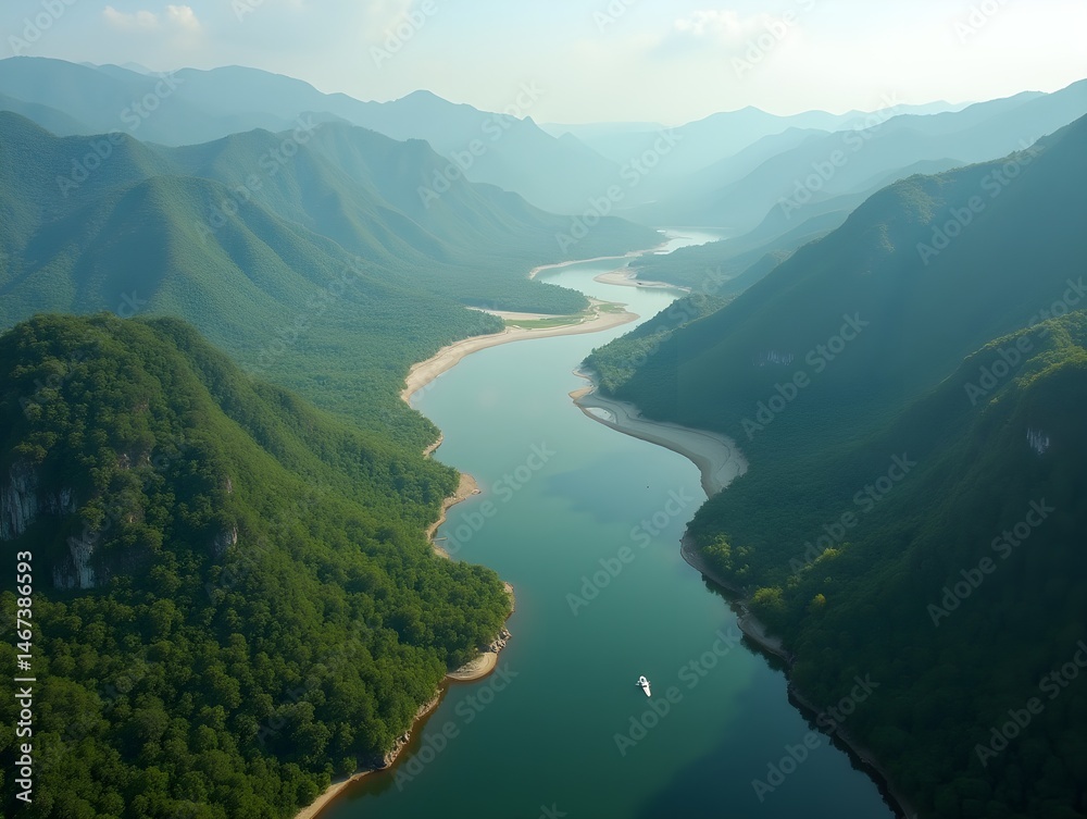 Fototapeta premium Aerial View of Stunning River Delta Landscape for Nature Enthusiasts and Travelers Seeking Breathtaking Scenery in Remote Wilderness