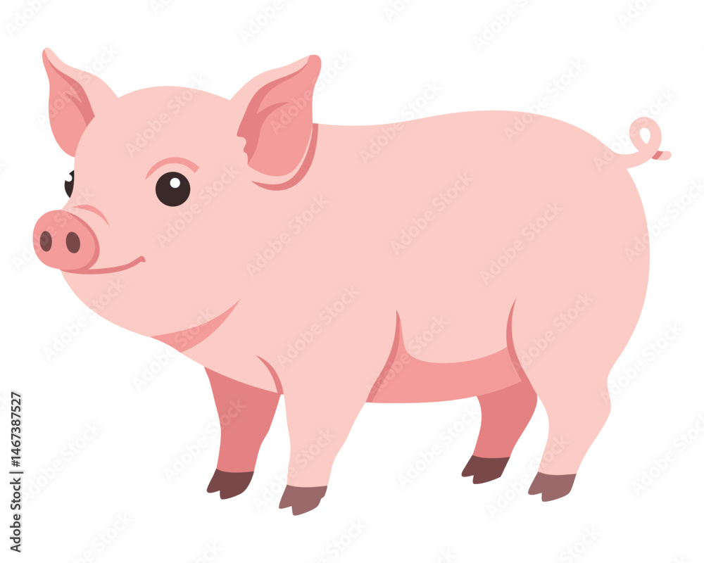 Cute Little Pink Pig Character with a Friendly Expression and Playful Stance Cute Little Pink Pig Character with a Friendly Expression and Playful Stance
