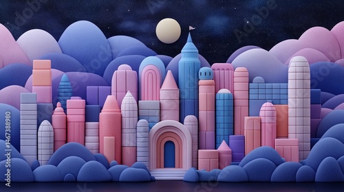 Pastel Cityscape at Night
